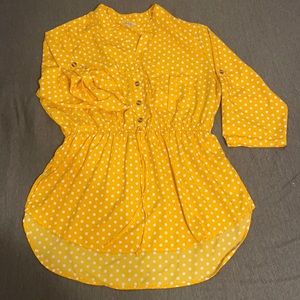 Yellow polka dotted v neck button up
